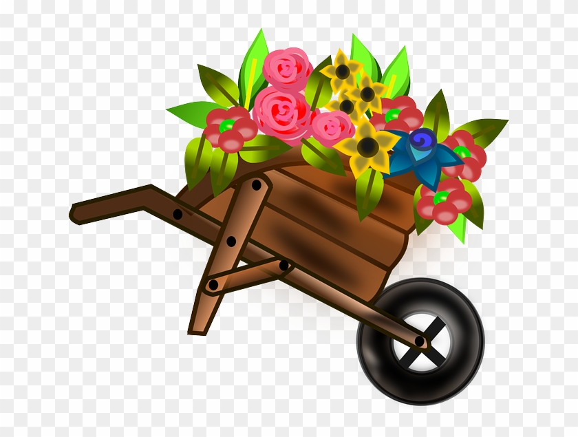 Free Flower Cart Clip Art - Wheelbarrow With Flowers Clipart #700730