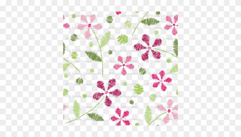 Crayon Flowers 2 Pink Green - Needlework #700996