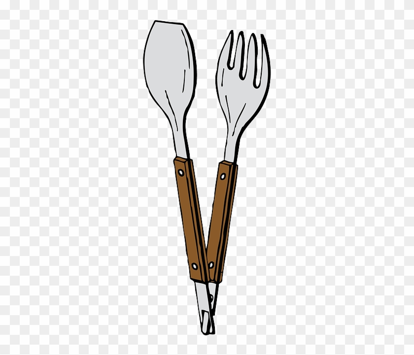 Silverware Food, Cartoon, Tools, Salad, Kitchen, Tongs, - Tongs Clipart Png #701391