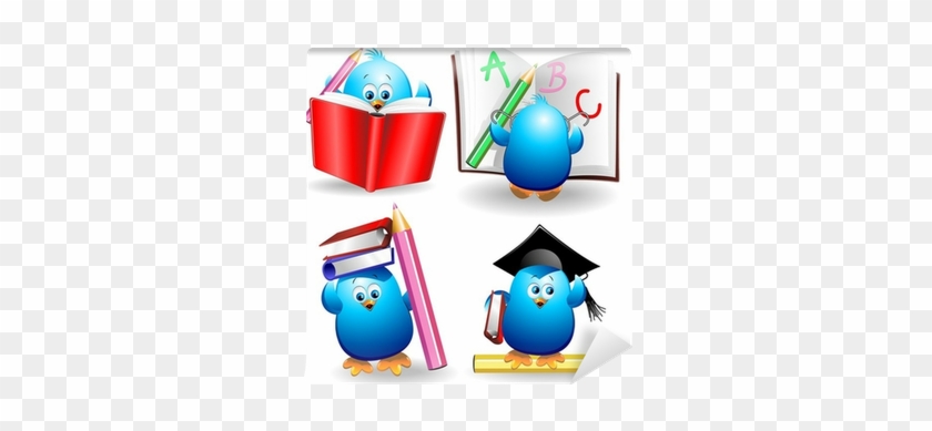 Blue Chick Cartoon Back To School With Pencils And - Lapis E Caderno Desenho #702552