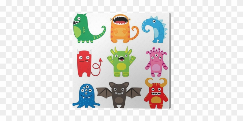 Set Of Different Cute Funny Cartoon Monsters Canvas - Cute Cartoon Baby Monsters #702559