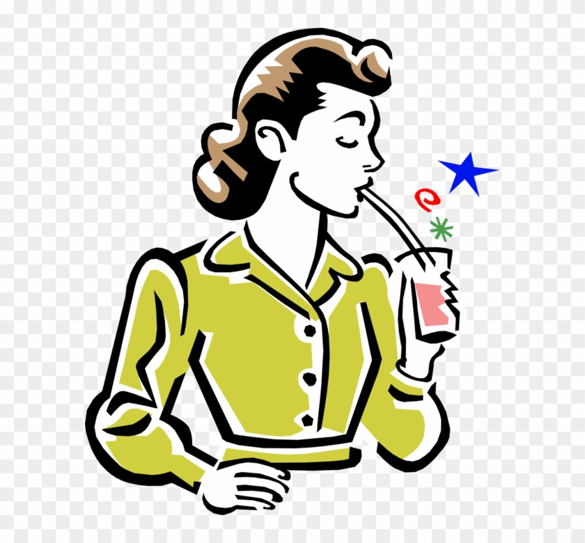 Vector Illustration Of 1950's Vintage Style Woman Drinking - Drinking A Soda #703951