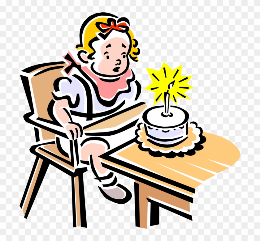 Vector Illustration Of 1950's Vintage Style Child's - Kid Blowing Birthday Number Candle Clipart #703969