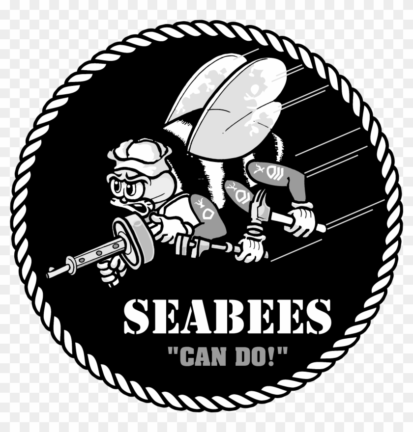 Seabees Logo Black And White - Usn Seabees Round Ornament #707784