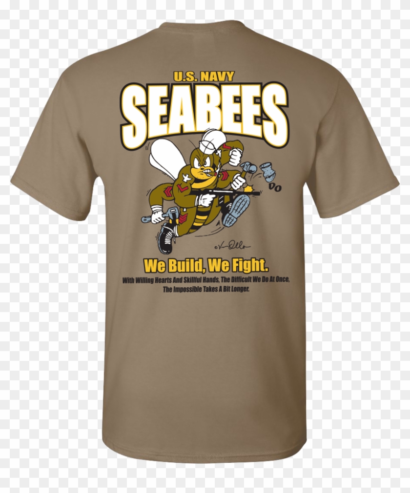 Seabee Motto T Shirt Brown Back - Navy Seabees T Shirts #707802