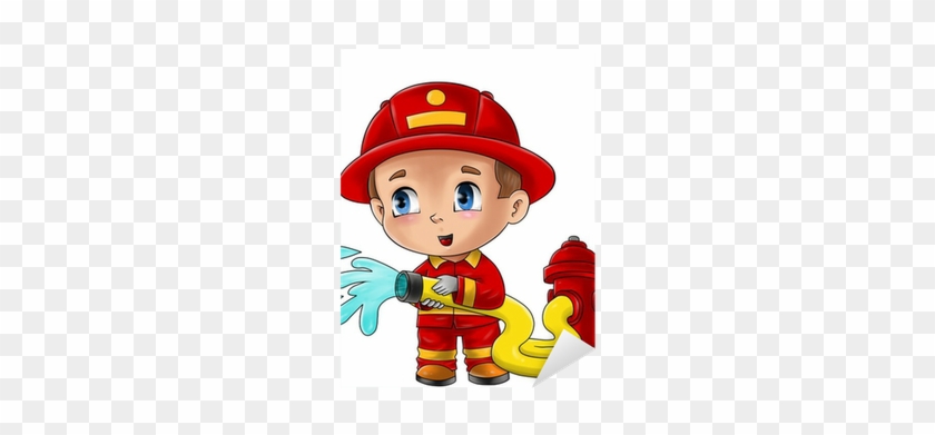 Cute Cartoon Illustration Of A Fireman Sticker • Pixers® - Fireman Cartoon #708930
