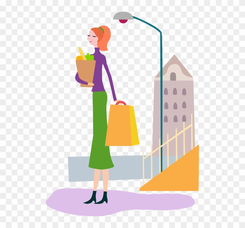 Vector Illustration Of Supermarket Grocery Store Shopper - Tall Girl Clipart #709053