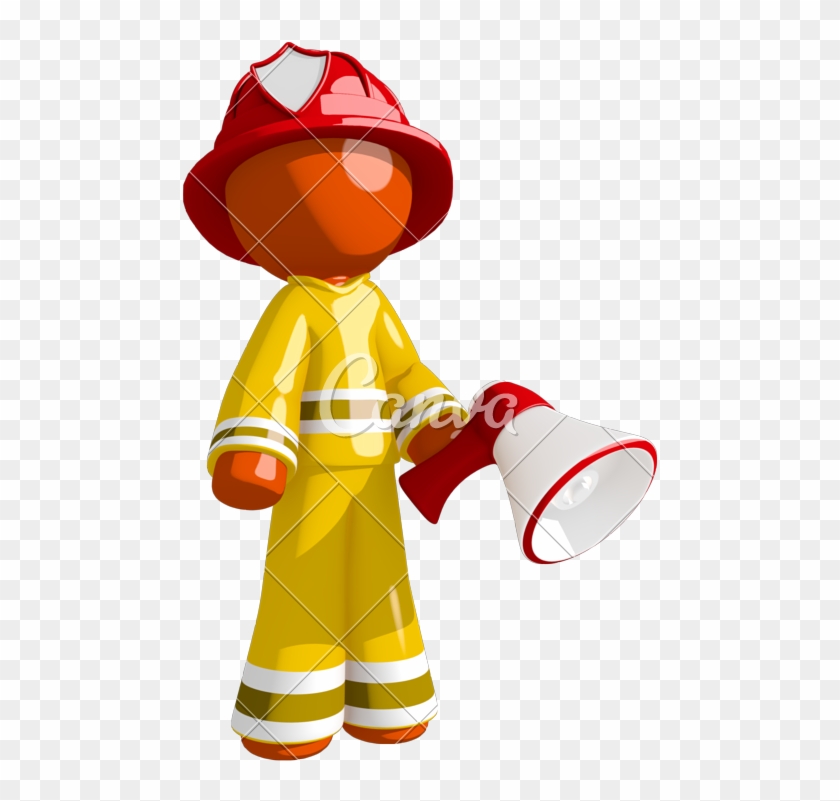 Orange Man Firefighter Posing With Megaphone - Firefighter #709128