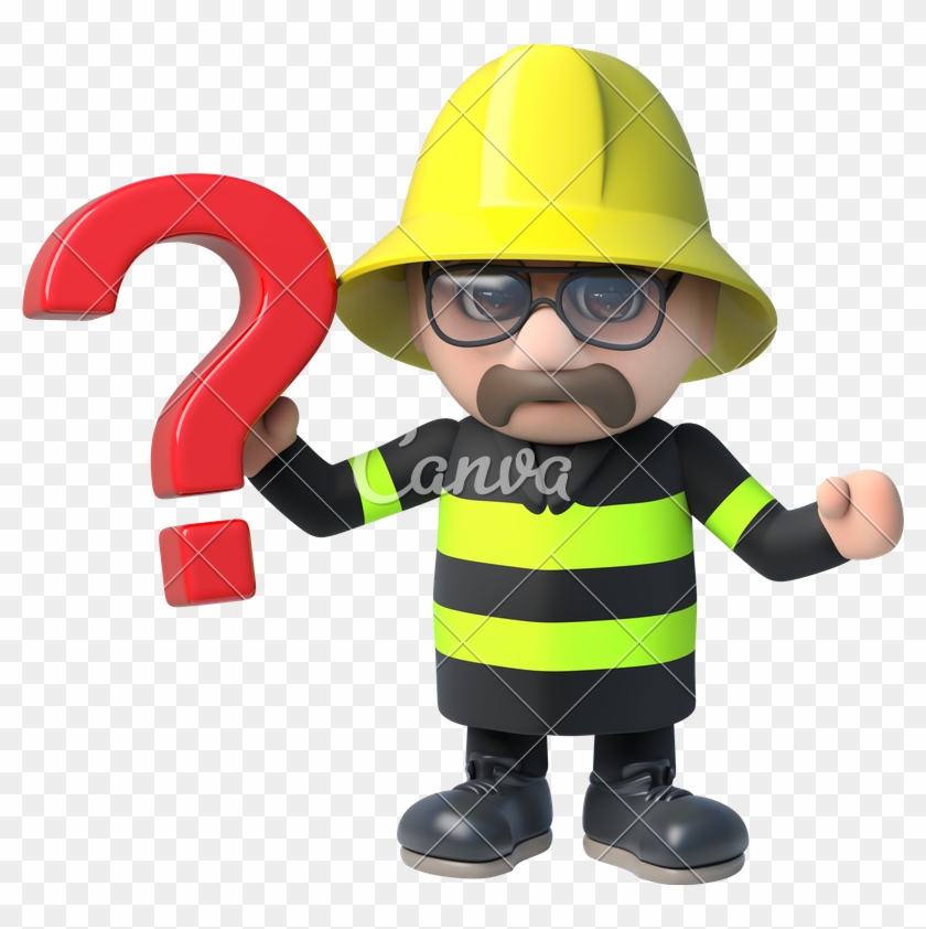 3d Funny Cartoon Fireman Character Holding A Question - Question Mark Firefighter #709142