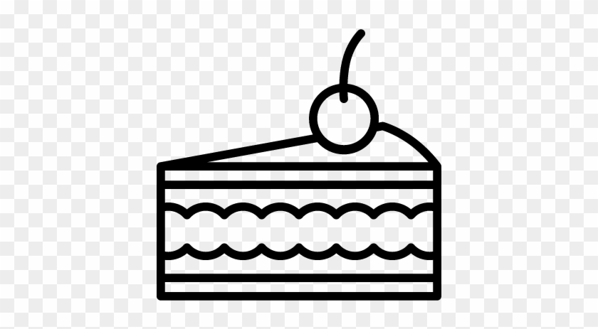 Piece Of Cake With Cherry On Top Vector - Slice Of Cake Cake Black And White Icon #710877