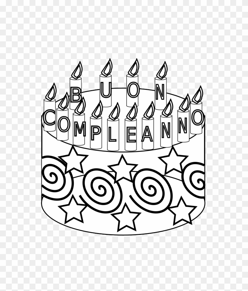 Compleanno Happy Birthday Cake Black White Line Art - Birthday Cake #710895