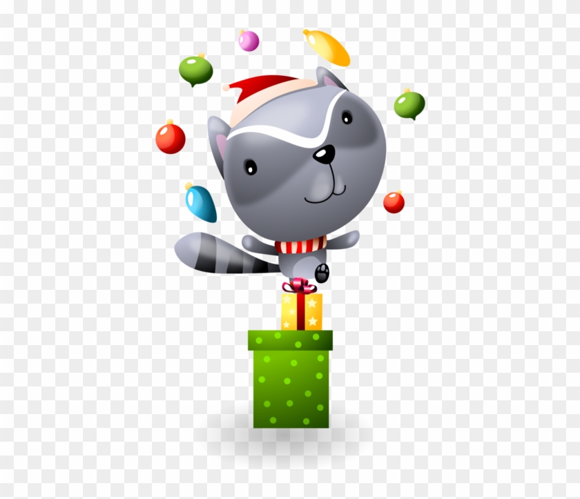 Juggling Christmas Ornaments Baby Raccoon - Cartoon #711563