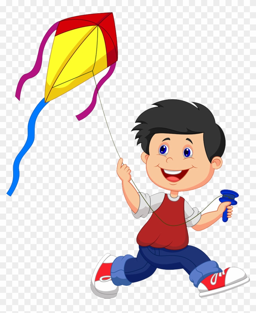 Kite Cartoon Illustration - Playing Kite Cartoon #713446