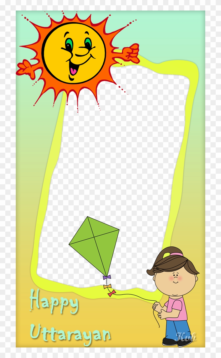 Girl Flying Kite Frame - Happy Sun Embroidery Design #713473