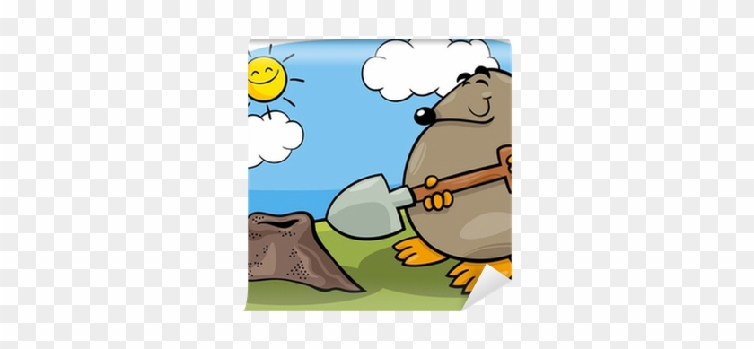 Mole With Shovel Cartoon Illustration Wall Mural • - Illustration #713671