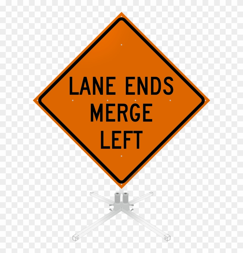 Lane Ends Merge Left Roll Up Sign, Sku - Lane Ends Merge Left Sign #713820