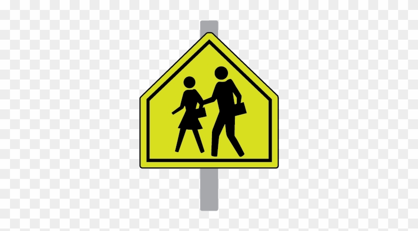 Photo Of A Yellow School Crossing Sign Mounted On A - School Zone Sign #713991