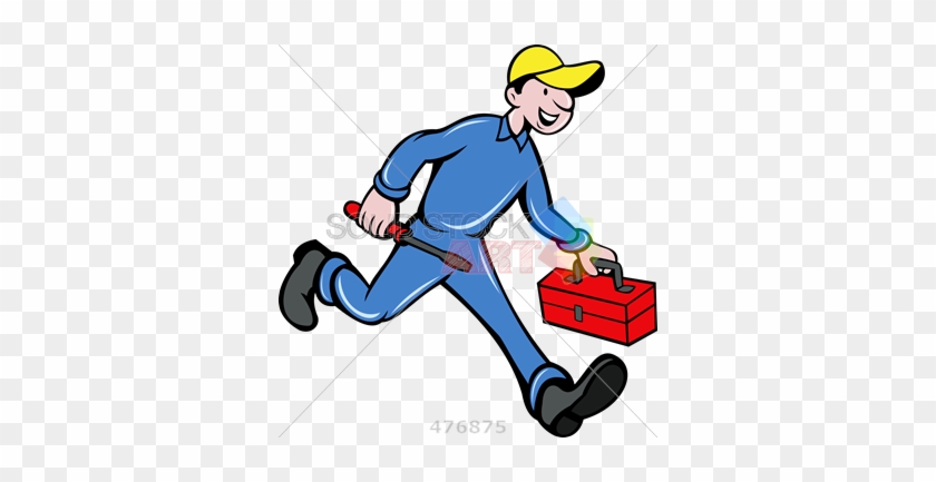 Stock Illustration Of Cartoon Handyman In Blue Uniform - Electricista Caminando #714944