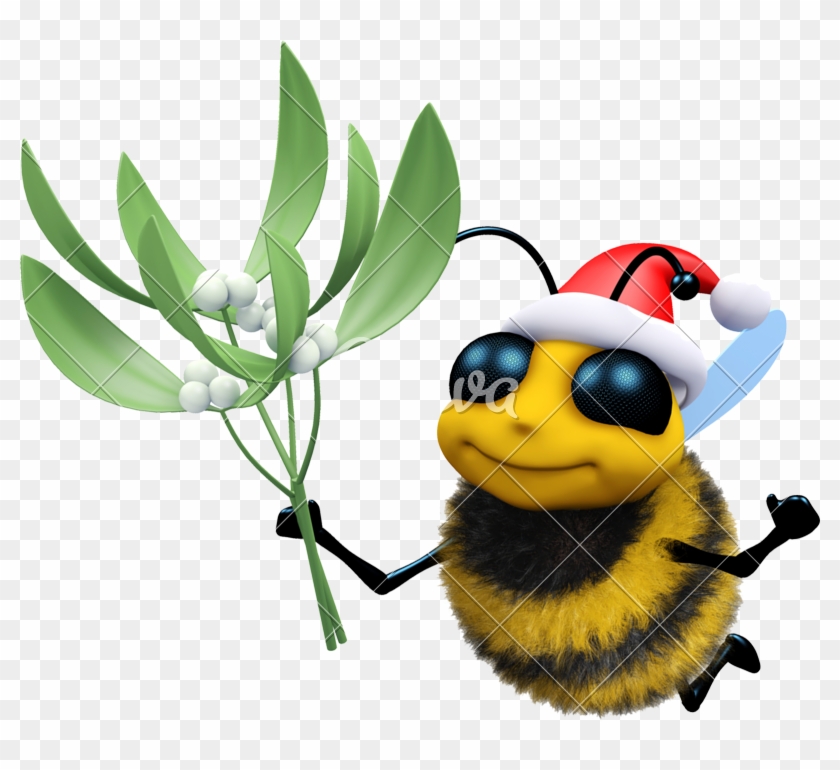 3d Santa Honey Bee With Mistletoe - Abeille Noel #715052