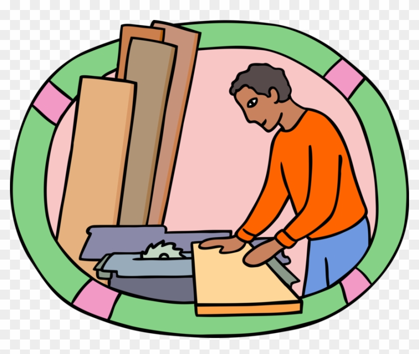 Vector Illustration Of Handyman Home Renovation Carpenter - Carpenter Working #715298