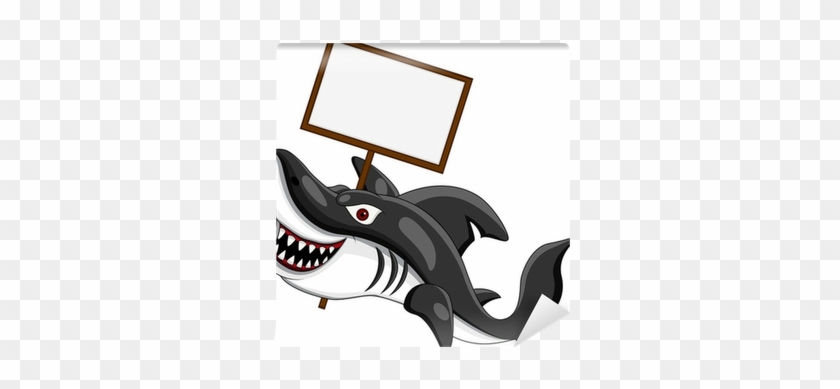 Funny Shark Cartoon With Blank Sign Wall Mural • Pixers® - Stock Illustration #716115