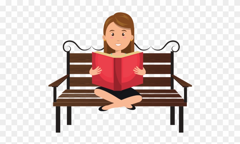 Woman Reading Book In Park Chair - Reading Newspaper Vector #717228