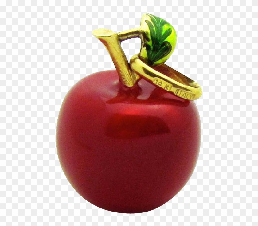 Vintage 14k Yellow Gold Italy 3d Red Enamel Apple Charm - Earrings #717235