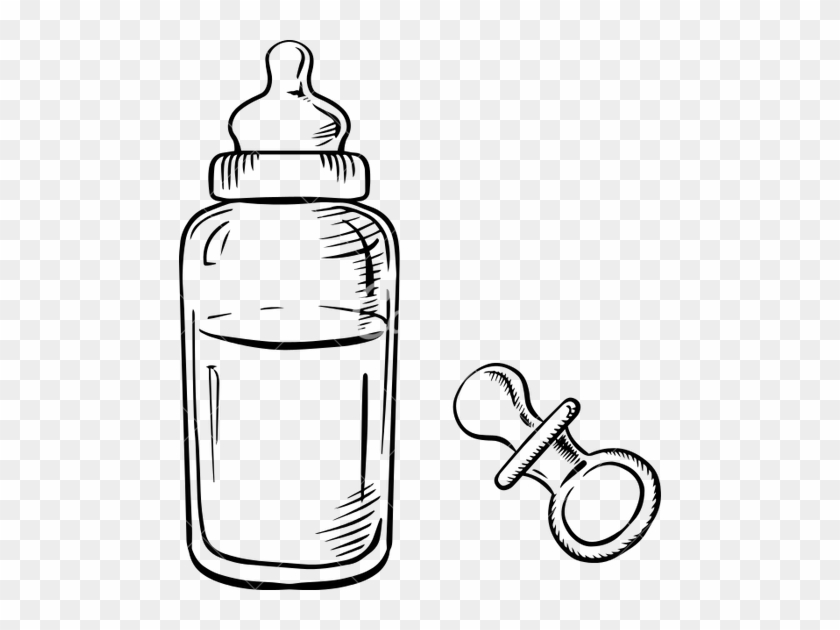 Baby Bottle And Pacifier Sketches - Baby Milk Bottle Drawing #718064