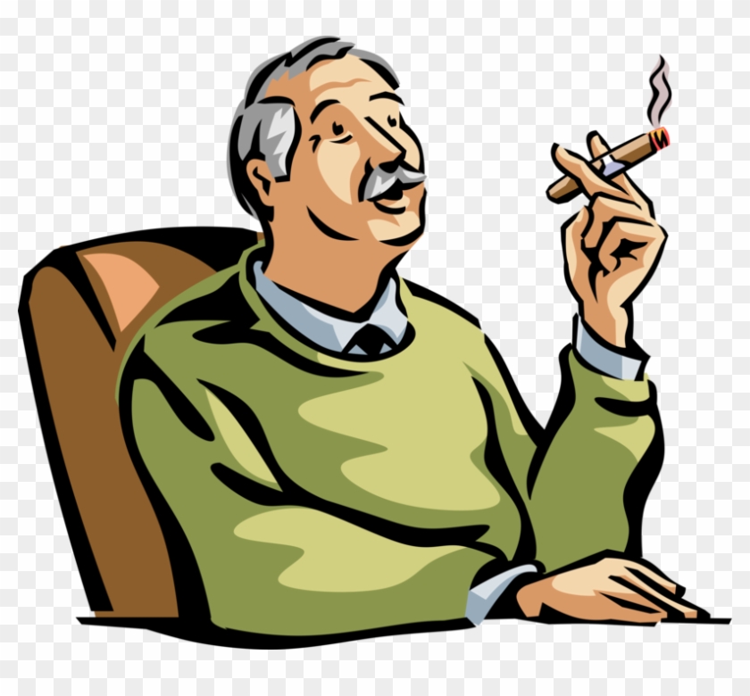Vector Illustration Of Retired Elderly Senior Citizen - Smoking Clip Art #718215