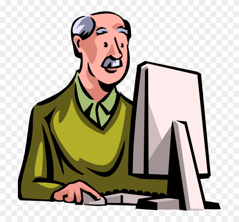 Vector Illustration Of Retired Elderly Senior Citizen - Computer Class Clipart #718223
