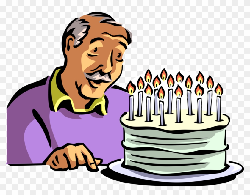 Vector Illustration Of Retired Elderly Senior Citizen - Blowing Out Birthday Candles Clipart #718275
