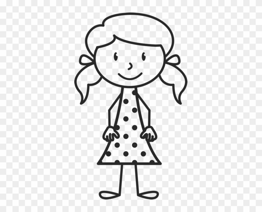 Little Girl With Pigtails And Polka Dot Dress St - Stick Figure With Dress #719618