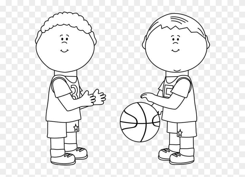 Black And White Boys Playing Basketball Clip Art - Two Boys Playing Clipart Black And White #720355