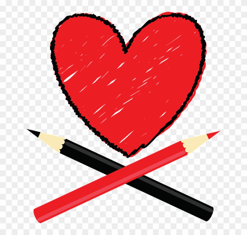 Pencil Art Love Heart 10, Buy Clip Art - Coração Vermelho E Preto #722628