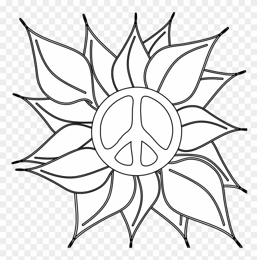 Peace Symbol Peace Sign Flower 46 Black White Line - Peace Symbol Peace Sign Flower 46 Black White Line #724167