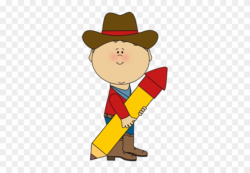 Cowboy With A Pencil - School Cowboy Clipart #135591