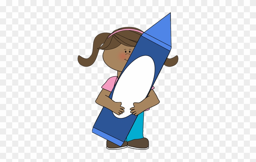 Girl Holding A Blue Crayon - Crayons Clipart #137645
