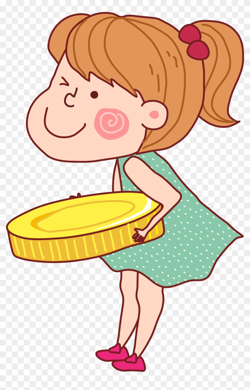 Cartoon Coin Clip Art - Girl With Coins Cartoon #726060