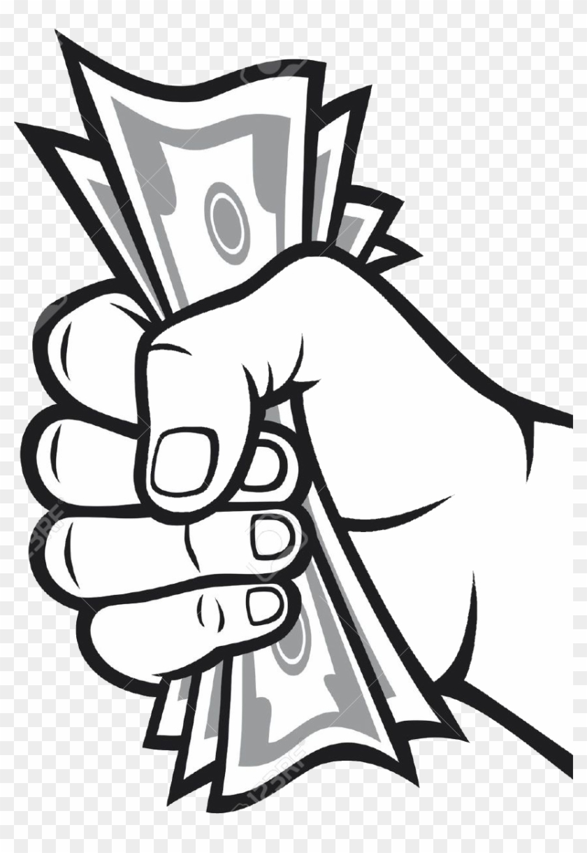 Drawing Money Bag Banknote - Hand Holding Money Cartoon - Free Transparent  PNG Clipart Images Download