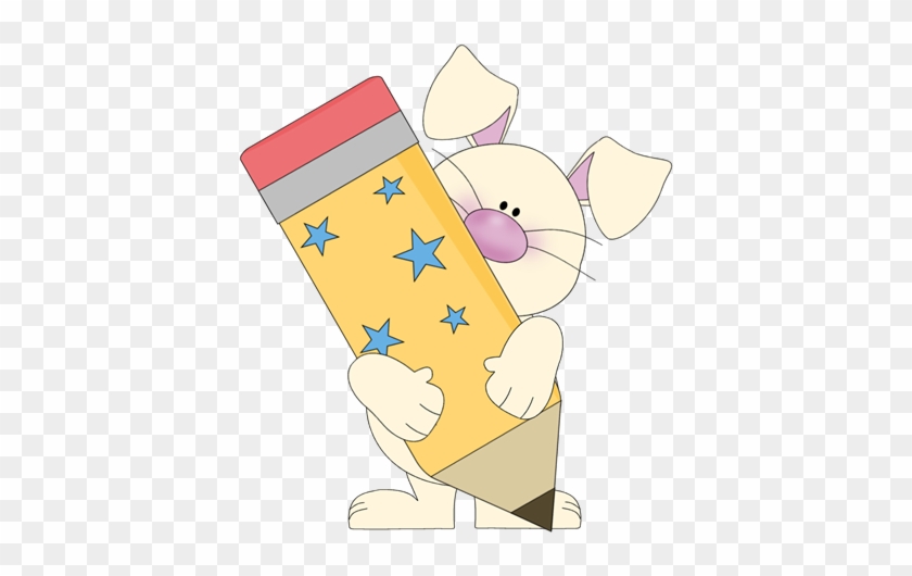 Bunny Holding A Pencil - School Bunny Clipart #728128