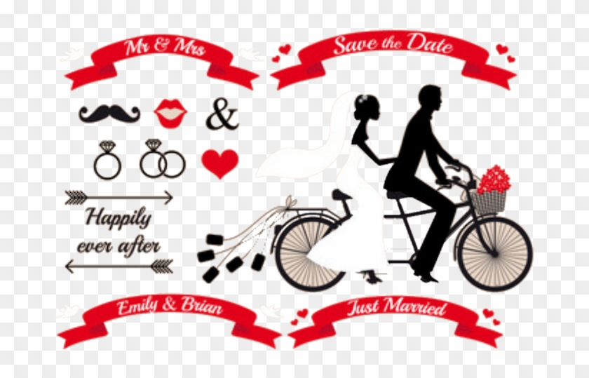 Just Married Bride And Groom On Tandem Bicycle Pil #729413