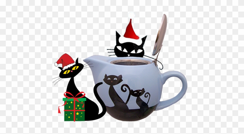Stoneware Mugs & Teapot - Black Holiday Cat Oval Ornament #729681