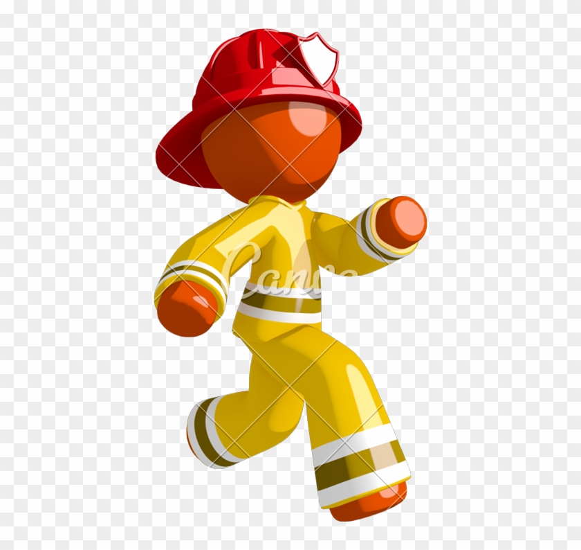Orange Man Firefighter Running To Scene Of Fire Right - Firefighter #729743