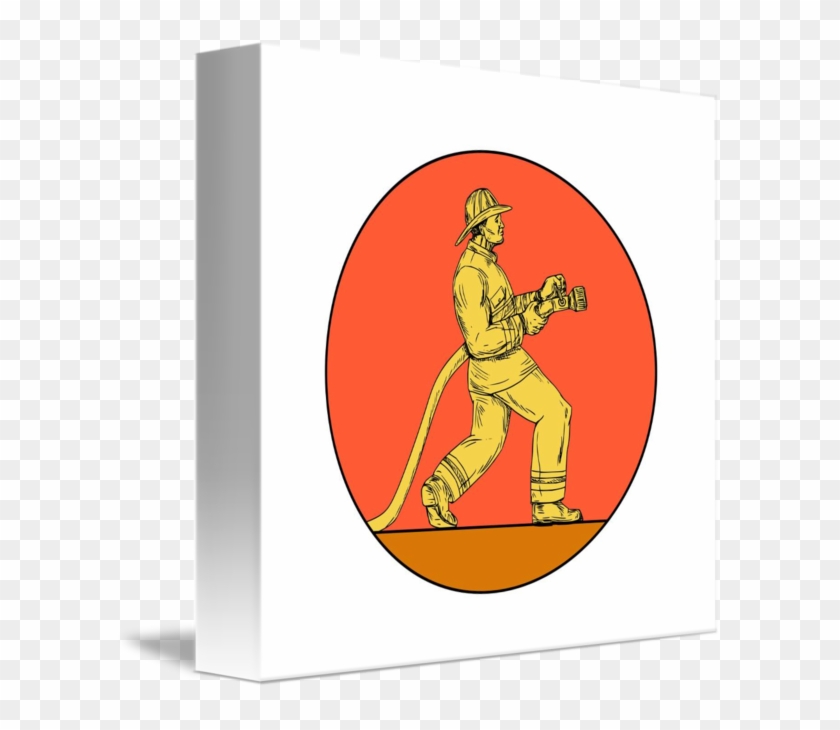 Fireman Firefighter Holding Fire Hose Circle Drawi - Zazzle Feuerwehrmann-feuerwehrmann, Der Puzzles #729766