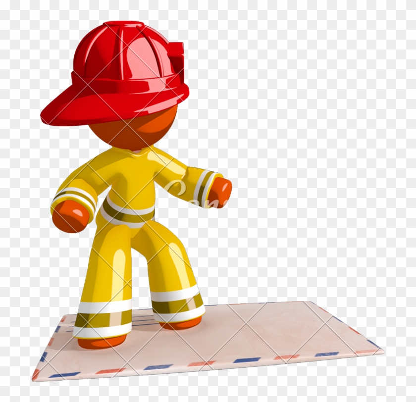 Orange Man Firefighter Surfing On Envelope - Firefighter #729775