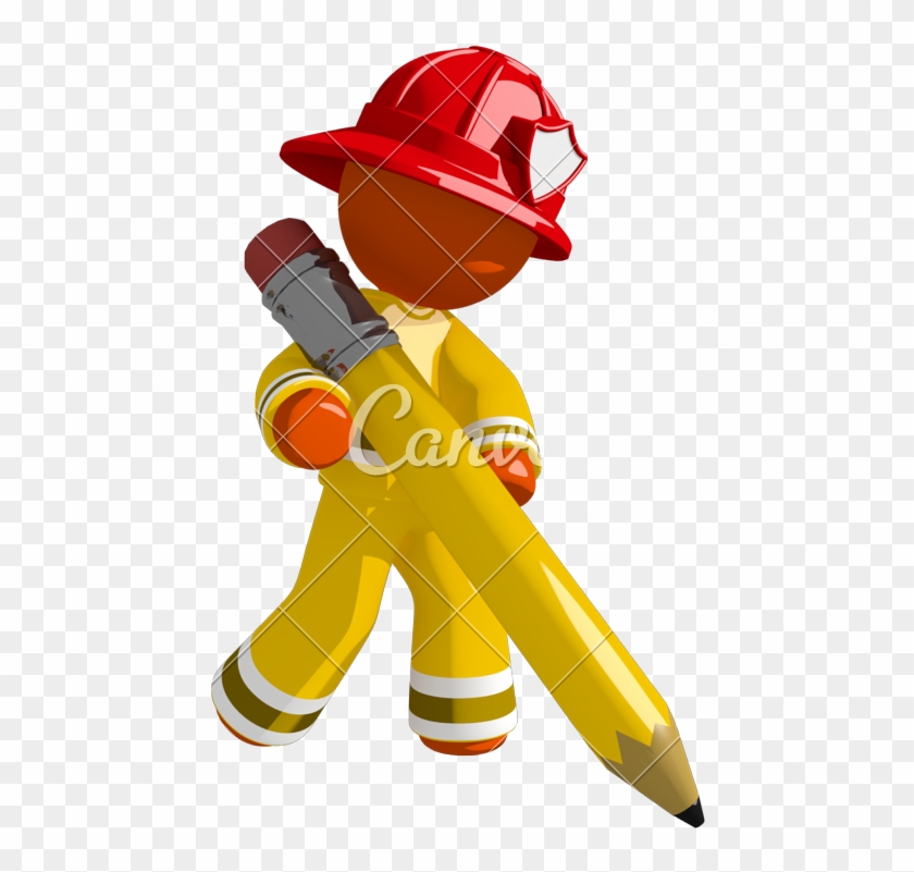 Orange Man Firefighter Drawing With Giant Pencil - Drawing #729782