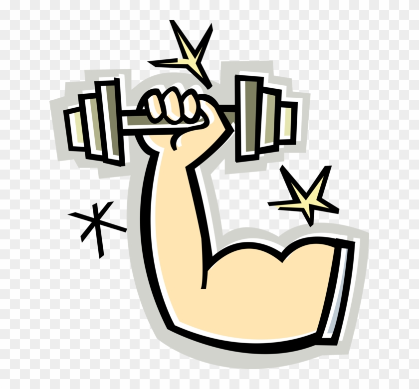 Vector Illustration Of Weightlifter Muscular Arm With - Cartoon Arm Lifting Weight #730097