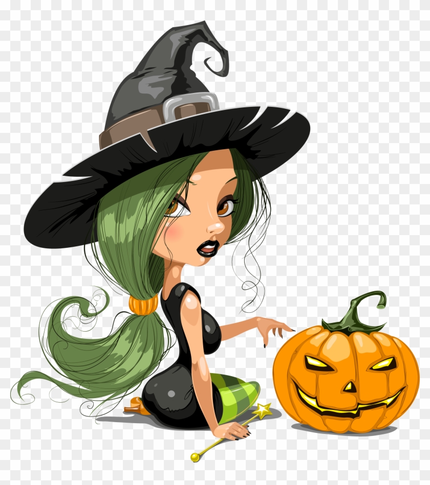 Tubes Hallowen - Beautiful Witch Cartoon - Free Transparent PNG Clipart  Images Download