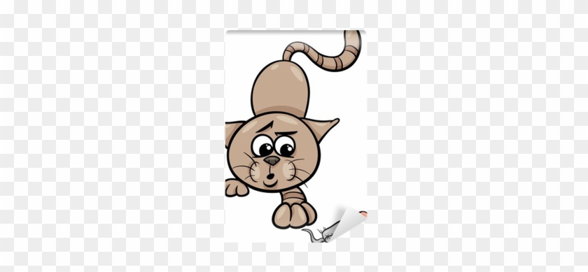 Cat With Toy Mouse Cartoon Illustration Wall Mural - Gato Y El Raton Animado #732188