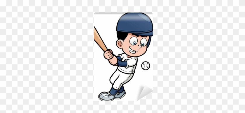 Vector Illustration Of Cartoon Baseball Player Wall - Cartoon Boy Playing Baseball #732193